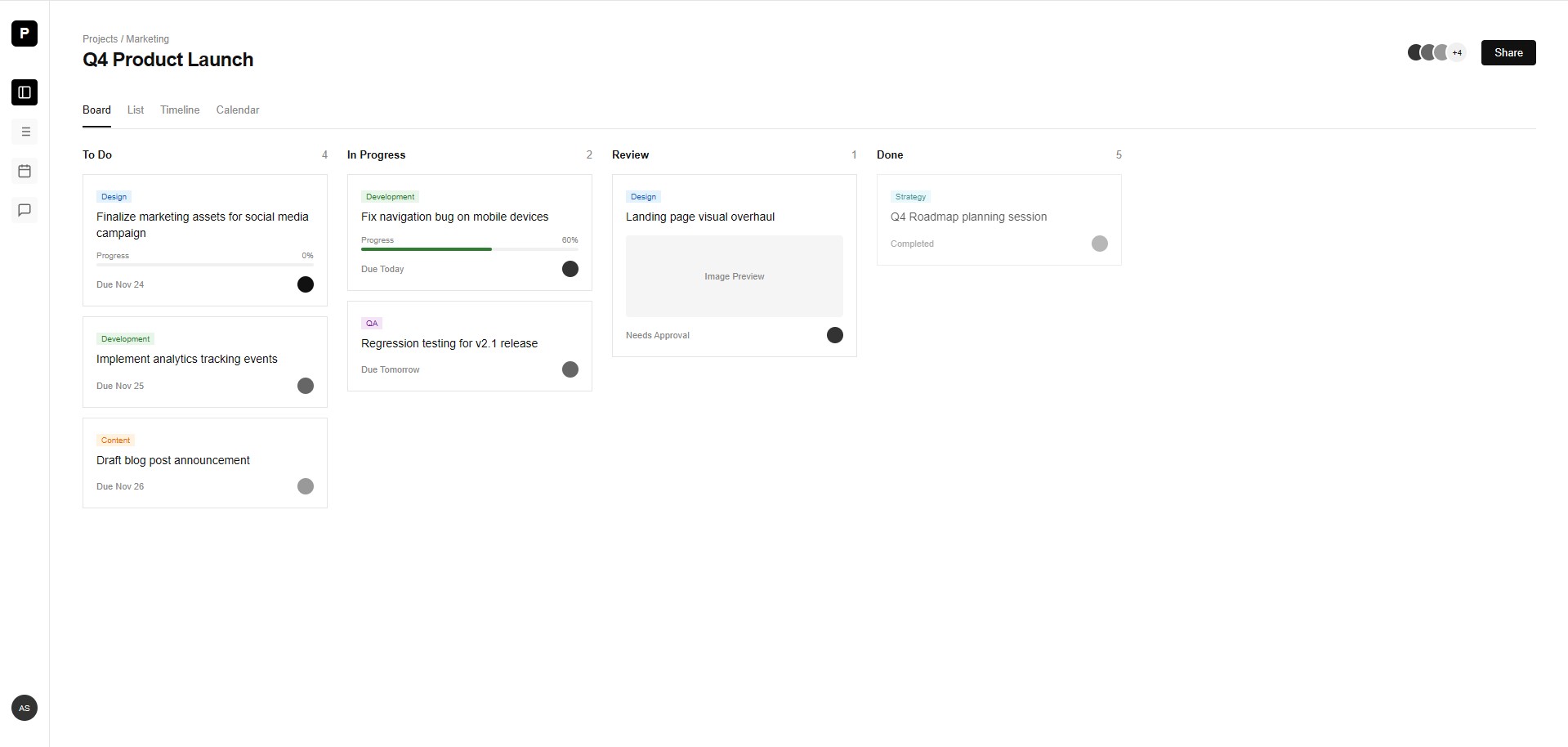 Project Management Dashboard Interface