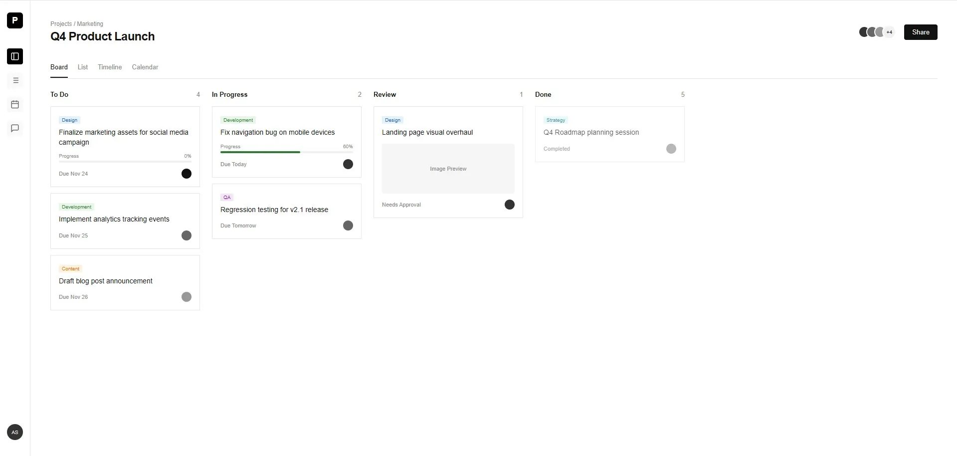 Project Management Dashboard Interface
